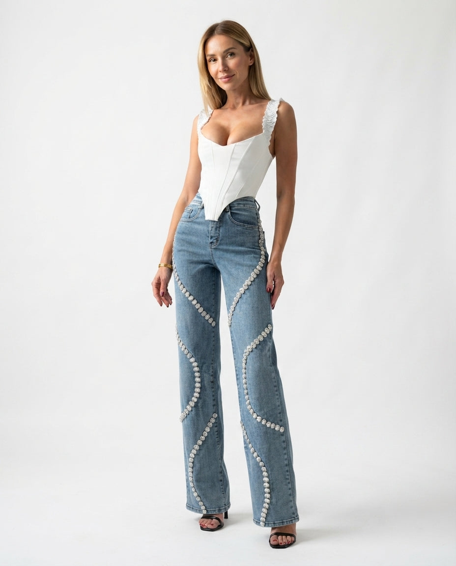 Rhinestone Straight Leg Jeans