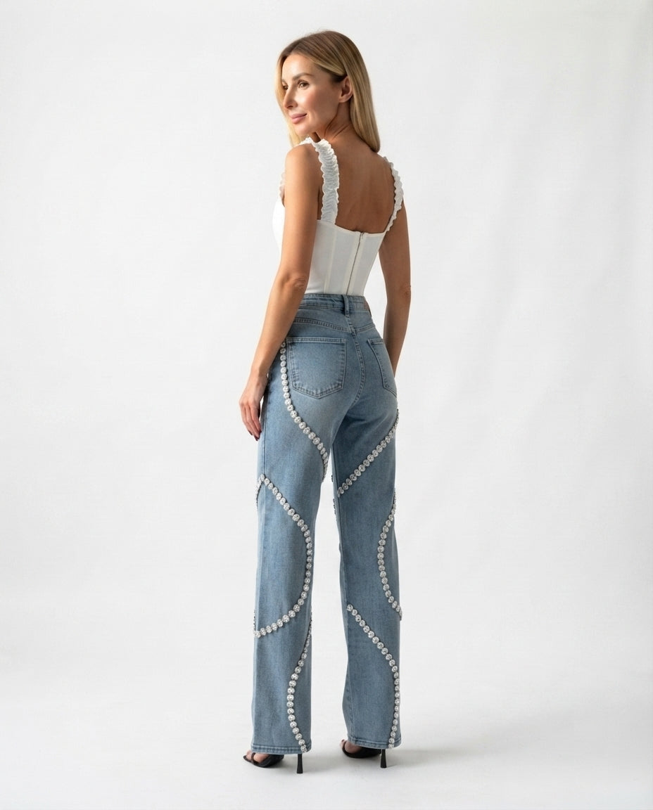Rhinestone Straight Leg Jeans