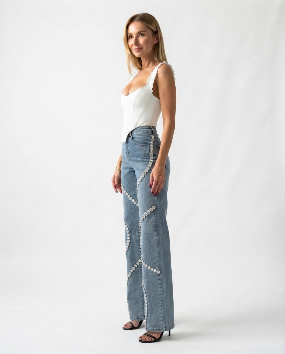 Rhinestone Straight Leg Jeans