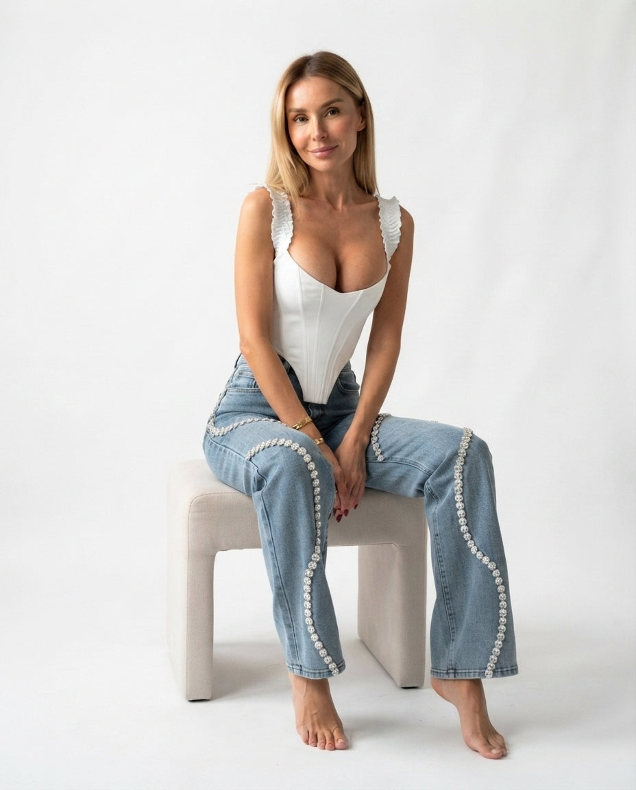 Rhinestone Straight Leg Jeans