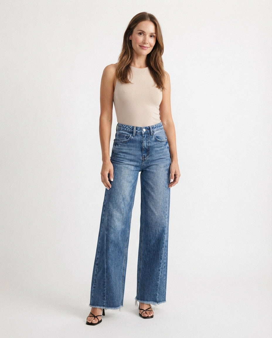 High Waist Wide Leg Denim Jeans