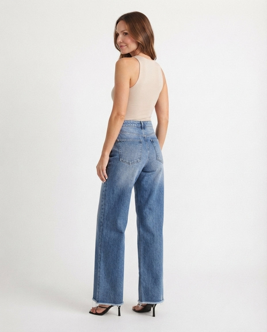 High Waist Wide Leg Denim Jeans