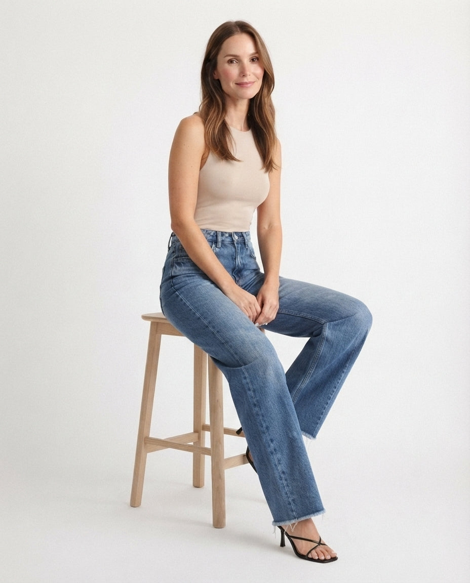 High Waist Wide Leg Denim Jeans