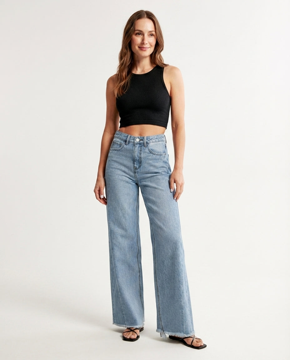 High Waist Wide Leg Denim Jeans