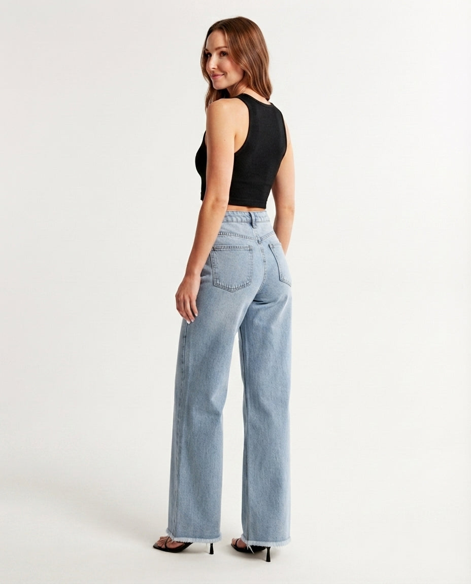 High Waist Wide Leg Denim Jeans