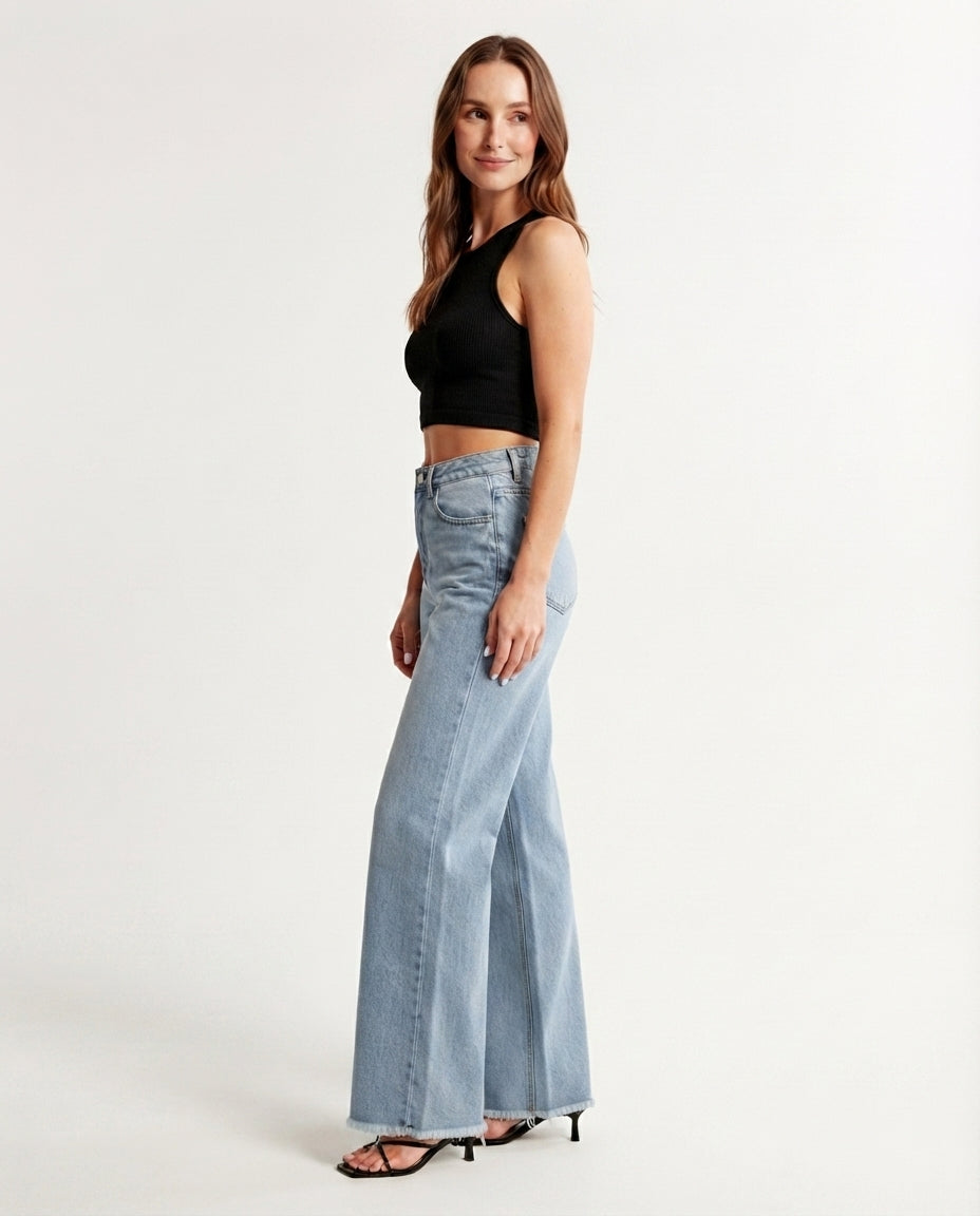 High Waist Wide Leg Denim Jeans