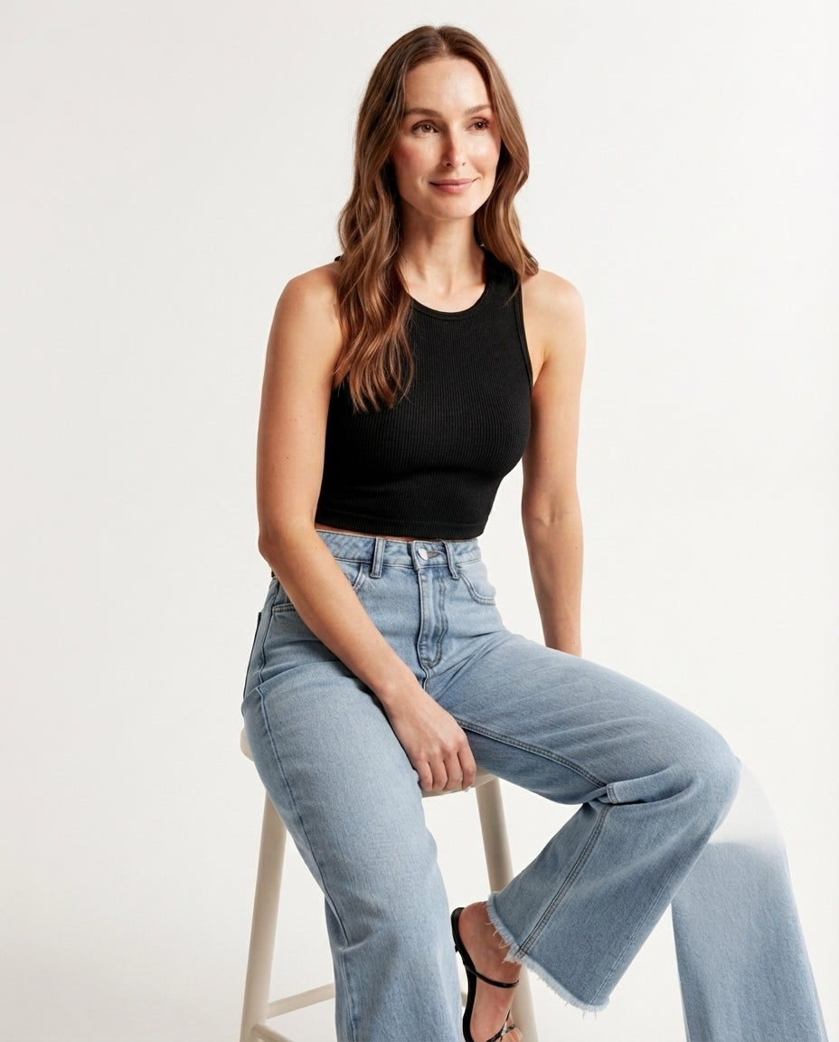 High Waist Wide Leg Denim Jeans
