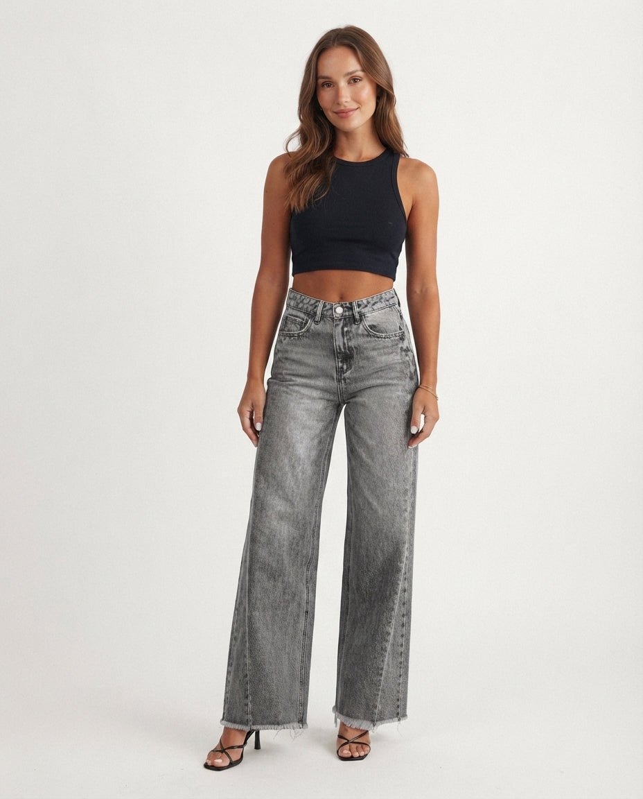 High Waist Wide Leg Denim Jeans