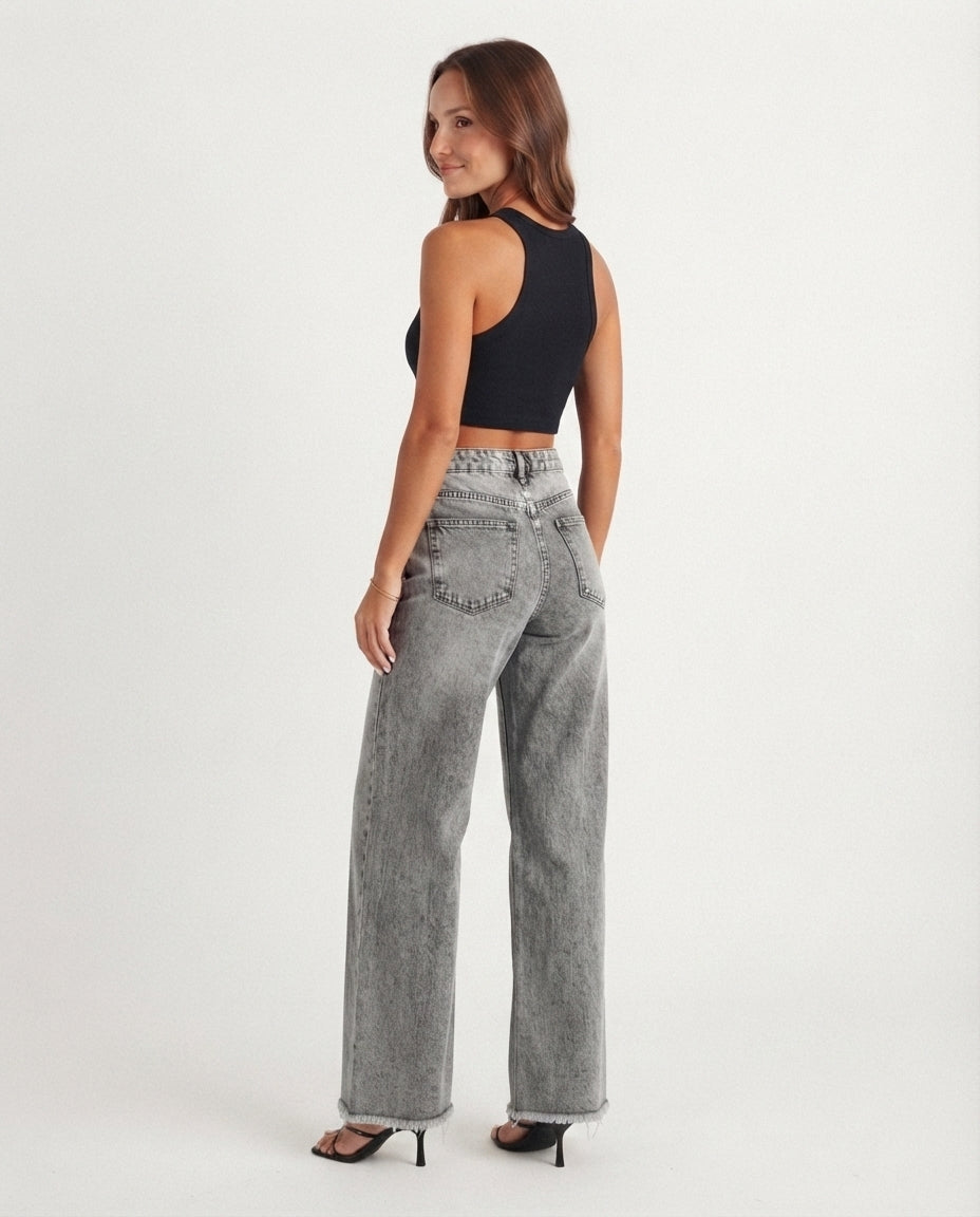 High Waist Wide Leg Denim Jeans