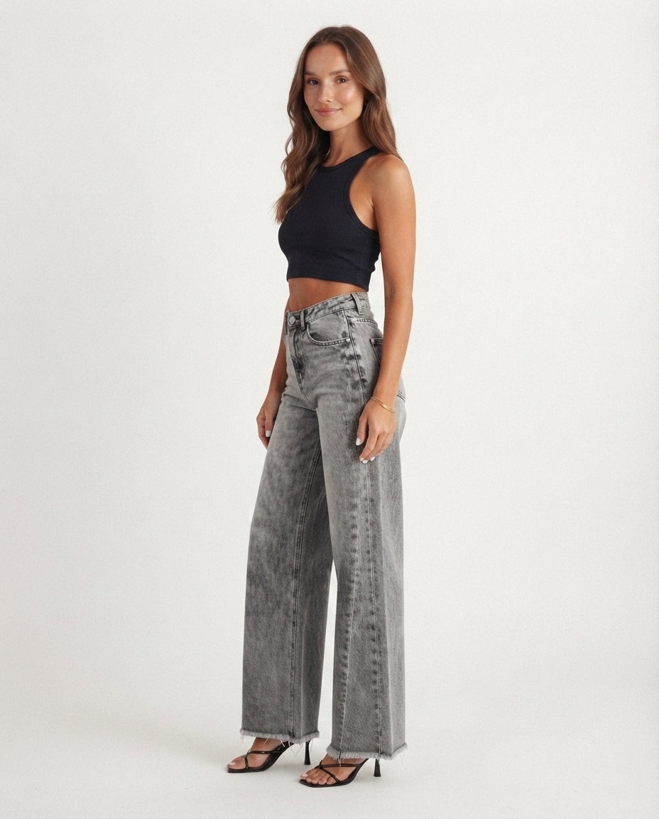 High Waist Wide Leg Denim Jeans