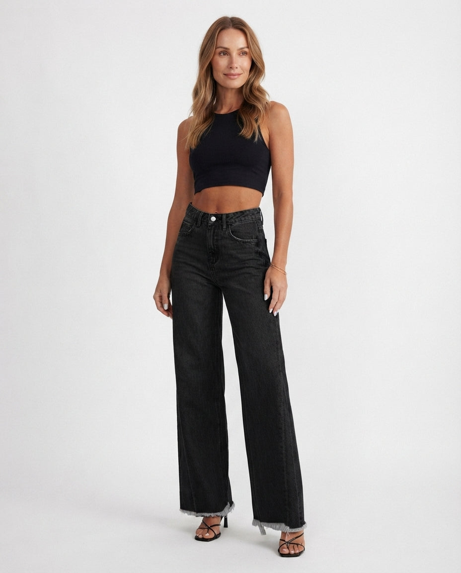 High Waist Wide Leg Denim Jeans
