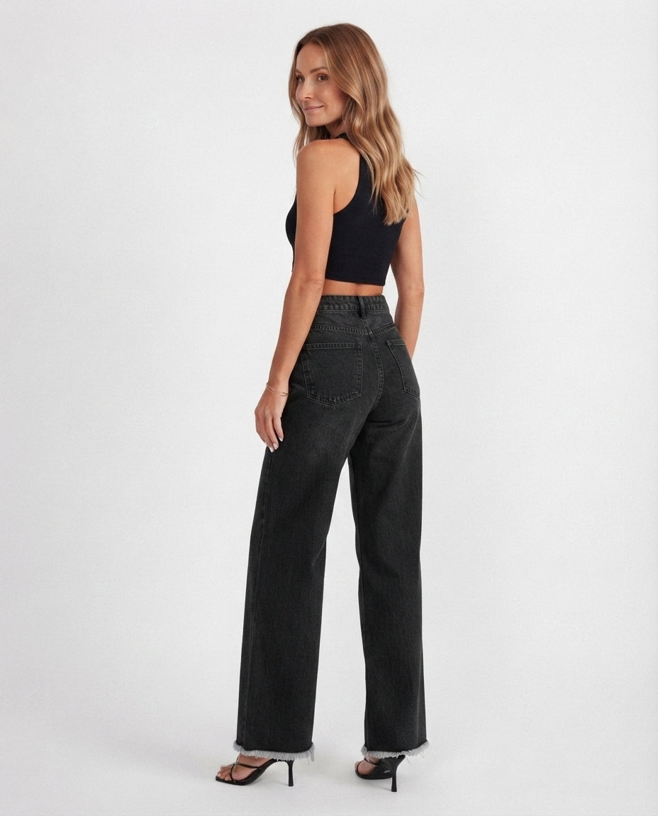 High Waist Wide Leg Denim Jeans