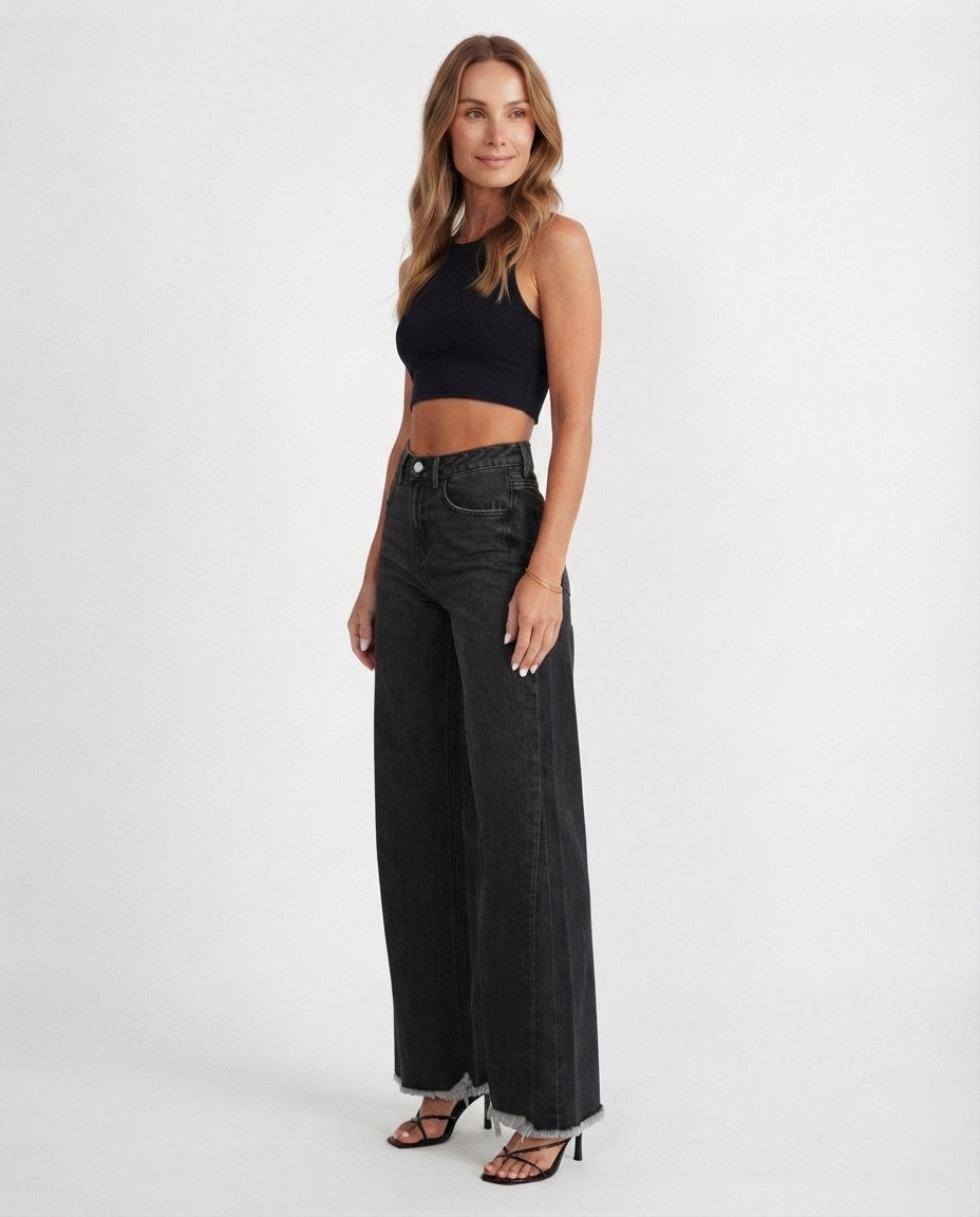 High Waist Wide Leg Denim Jeans