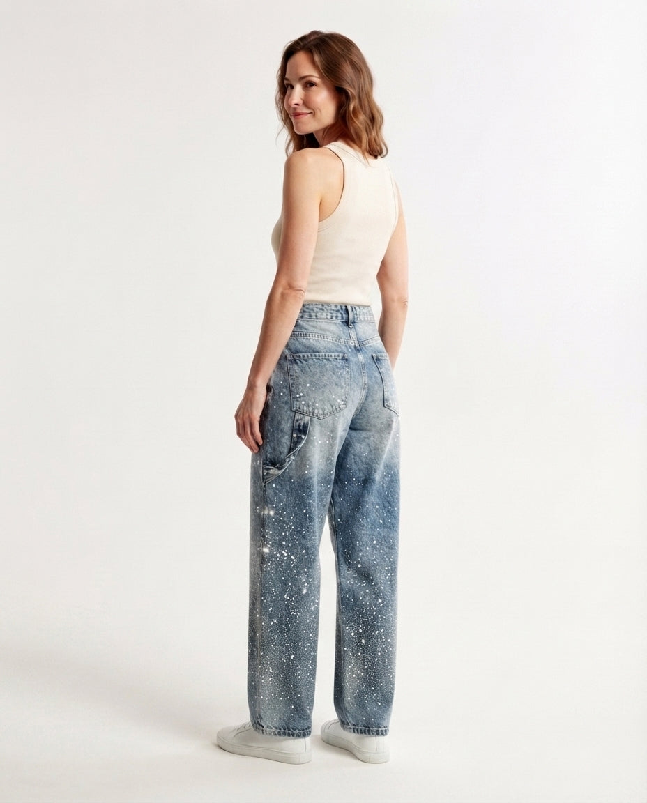 Embellished Wide Leg Denim Jeans
