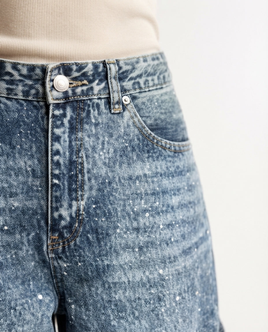 Embellished Wide Leg Denim Jeans