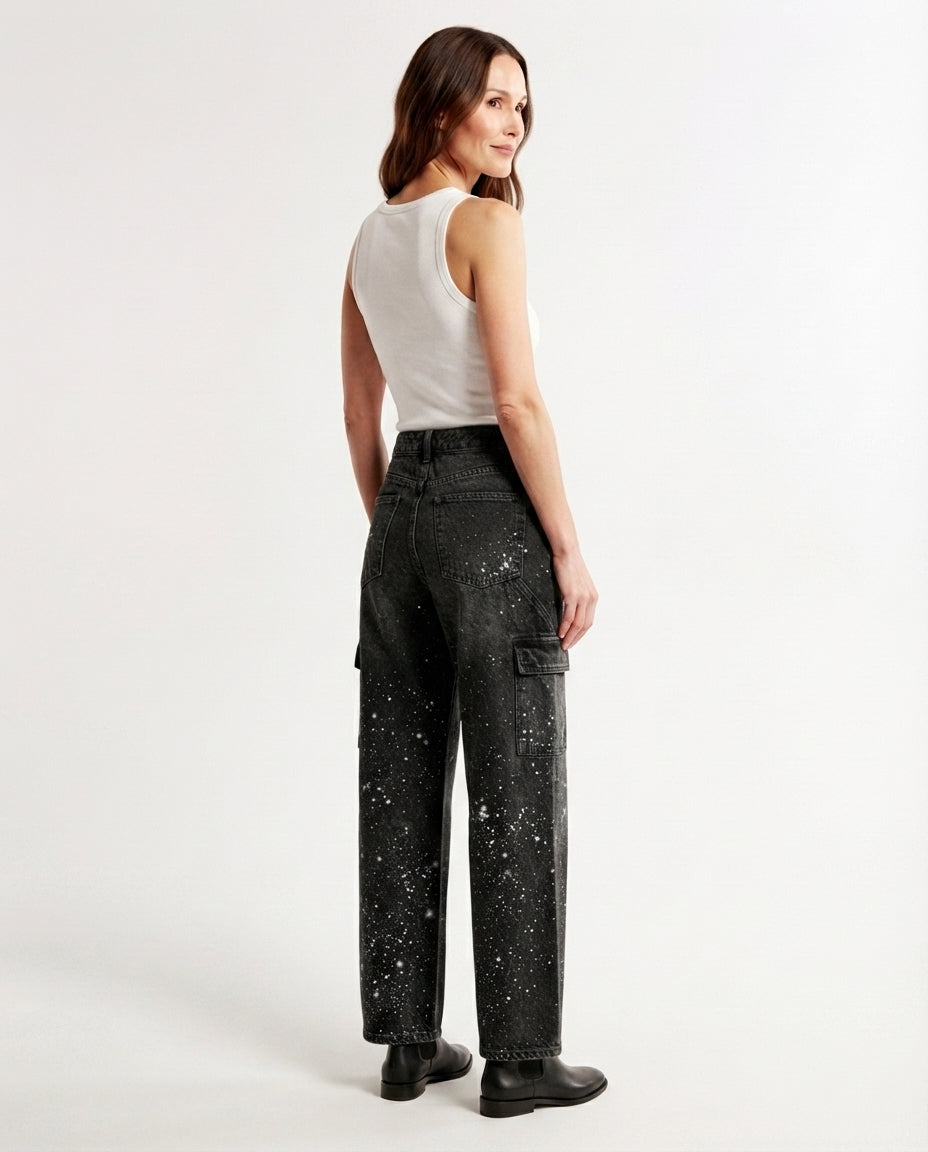 Embellished Wide Leg Denim Jeans