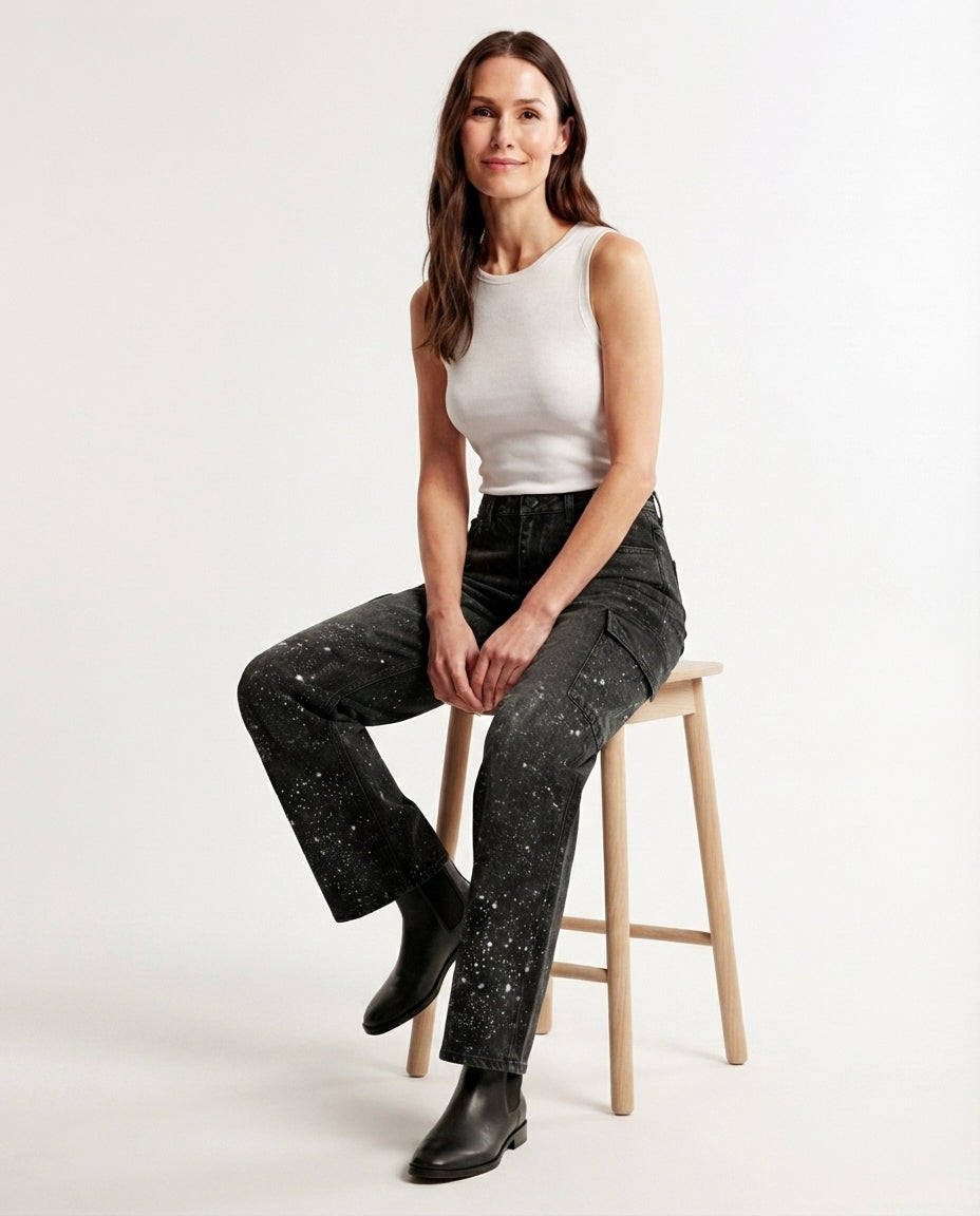 Embellished Wide Leg Denim Jeans