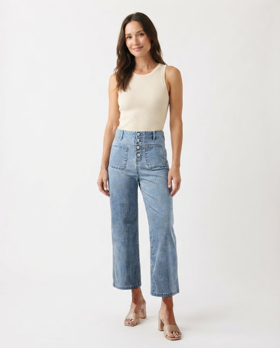 High Waist Button Front Jeans