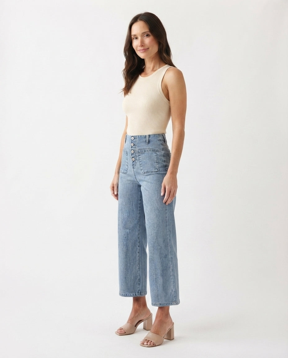 High Waist Button Front Jeans