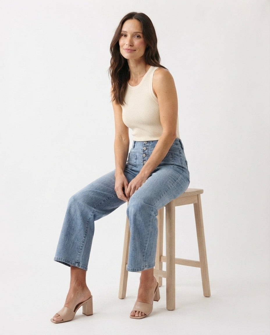 High Waist Button Front Jeans