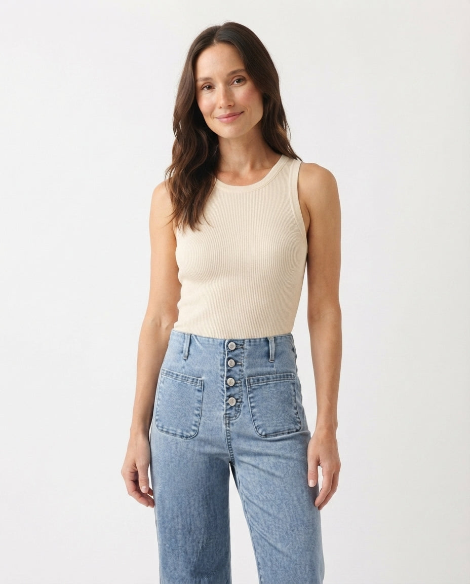 High Waist Button Front Jeans