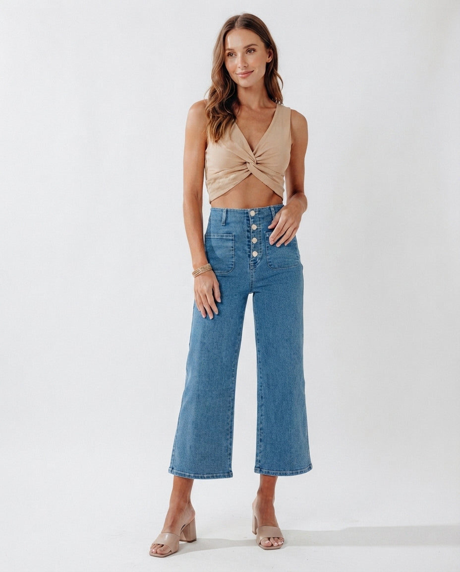 High Waist Button Front Jeans