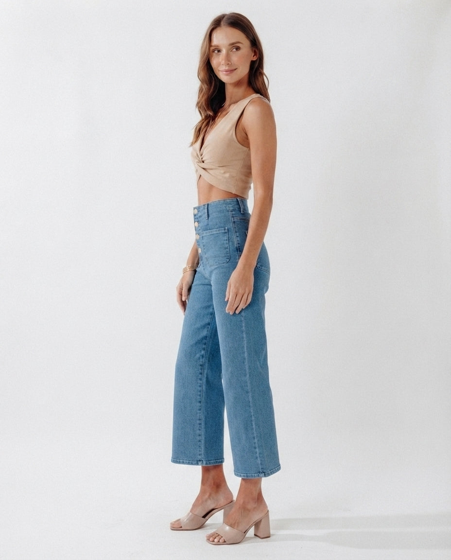 High Waist Button Front Jeans