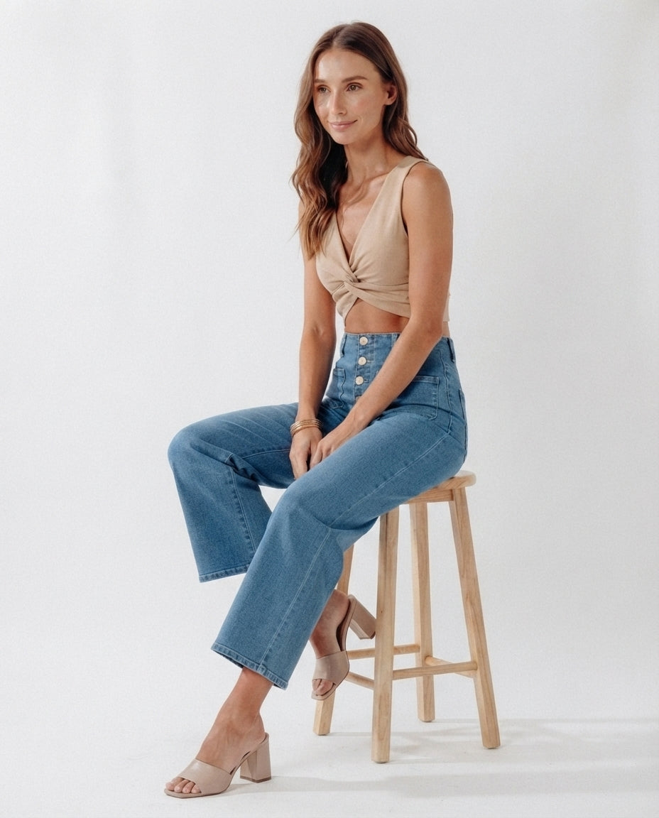 High Waist Button Front Jeans