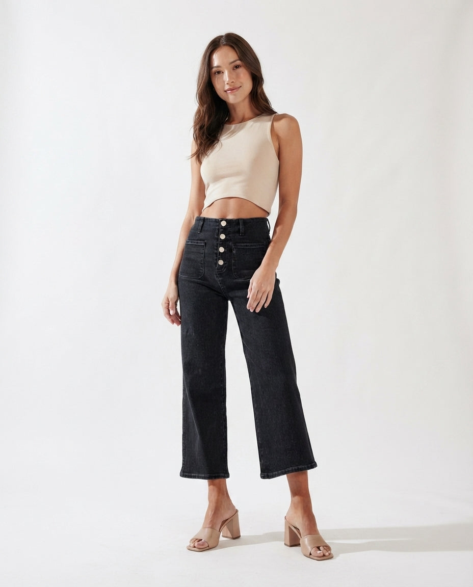 High Waist Button Front Jeans