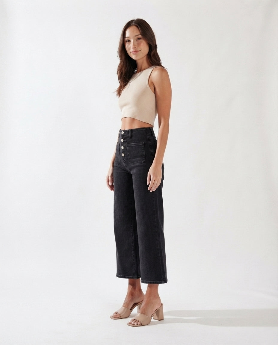 High Waist Button Front Jeans
