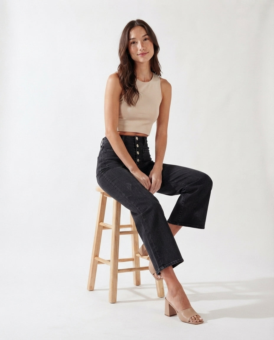 High Waist Button Front Jeans