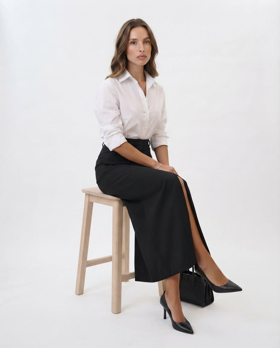 High Waisted Midi Pocket Skirt