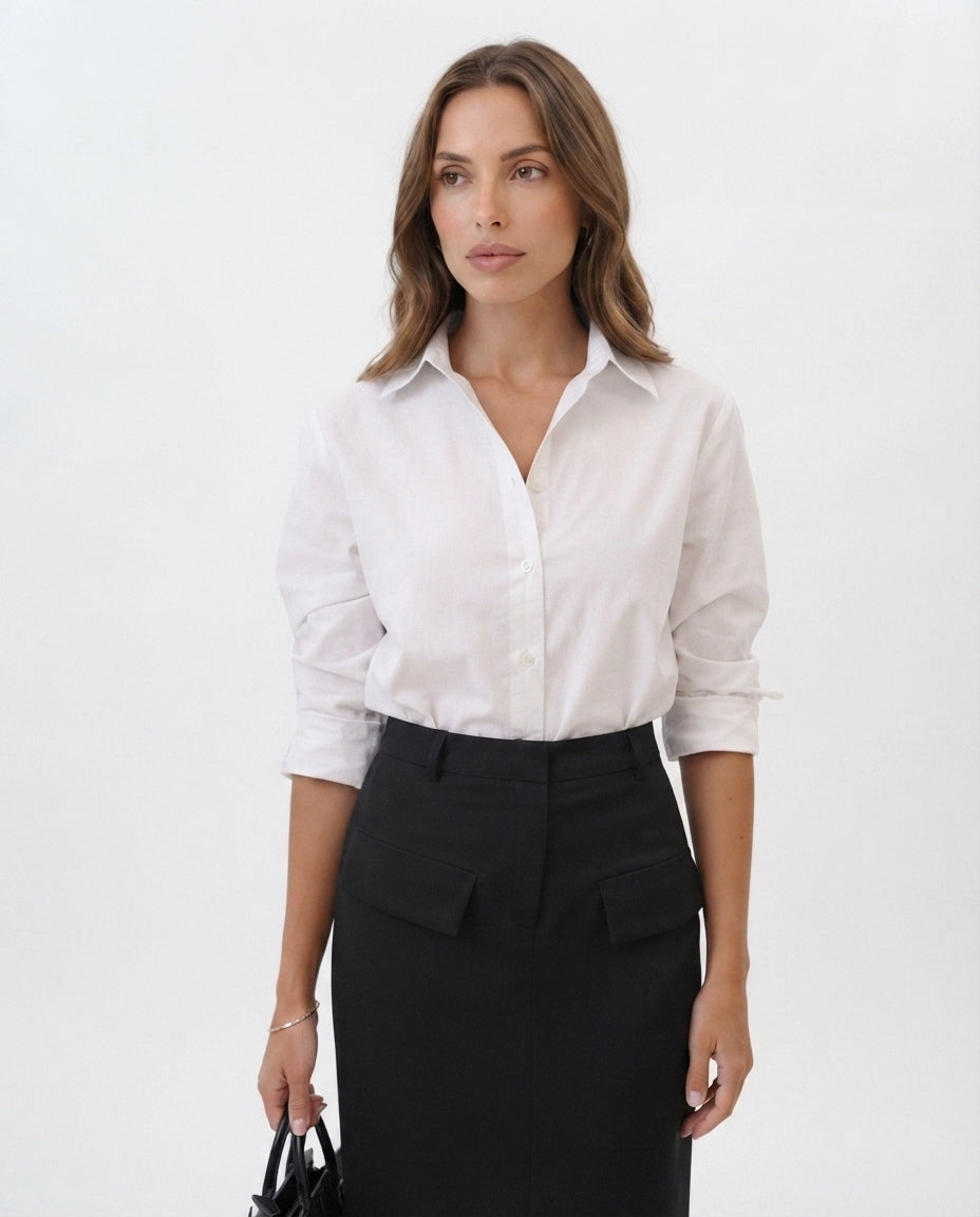High Waisted Midi Pocket Skirt