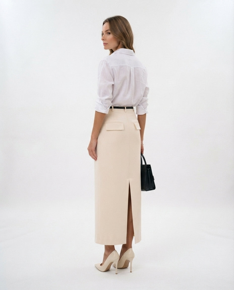 High Waisted Midi Pocket Skirt