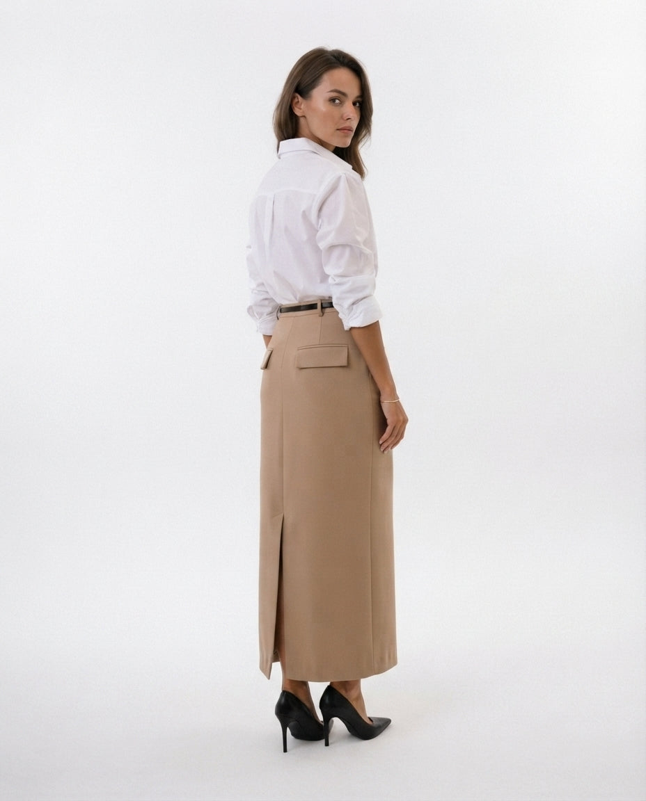 High Waisted Midi Pocket Skirt