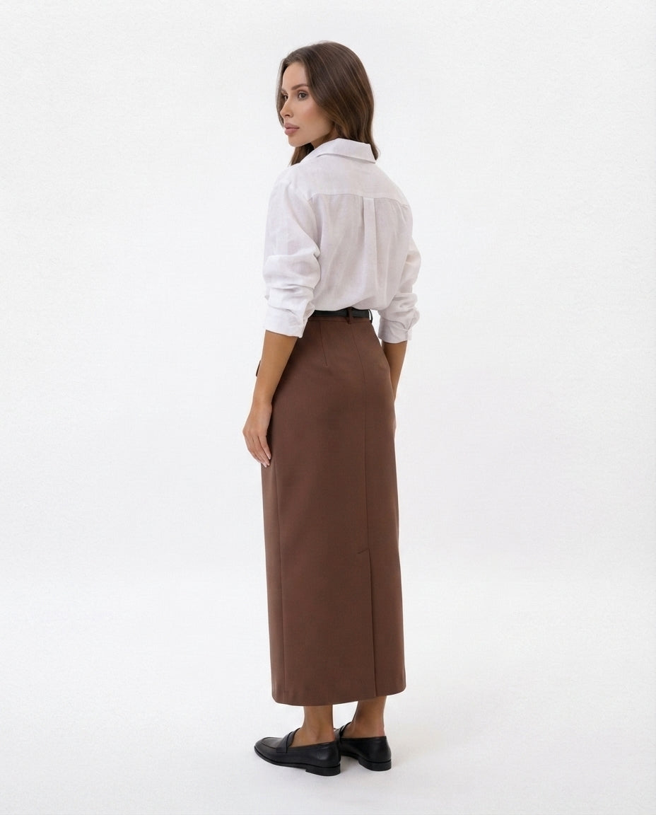 High Waisted Midi Pocket Skirt