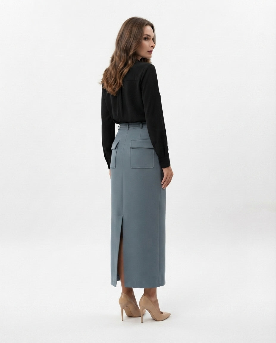 High Waisted Midi Pocket Skirt