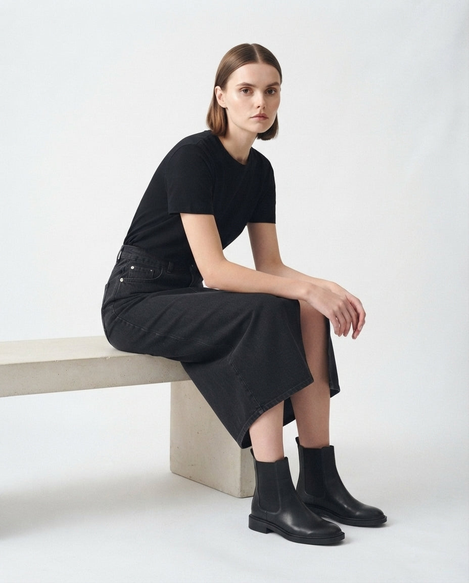 High Slit Midi Denim Skirt