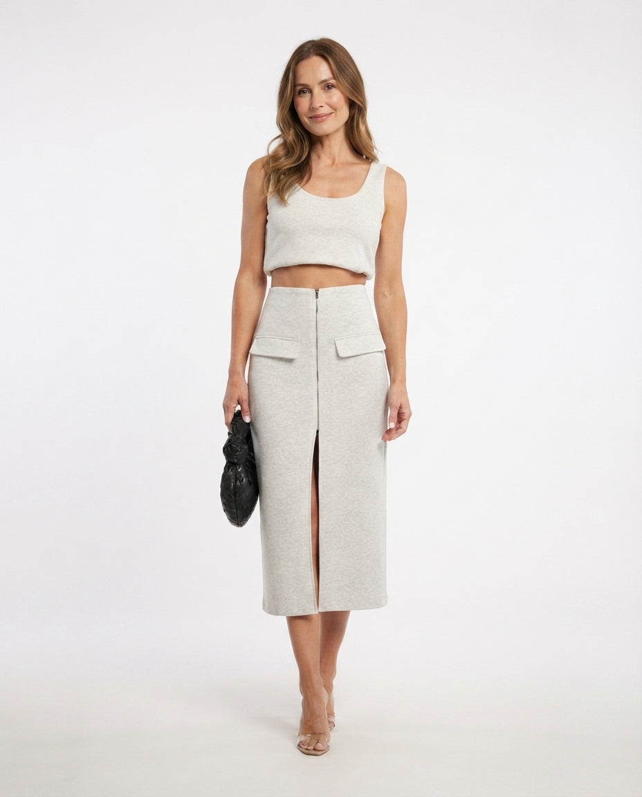 High Waist Zip Midi Skirt