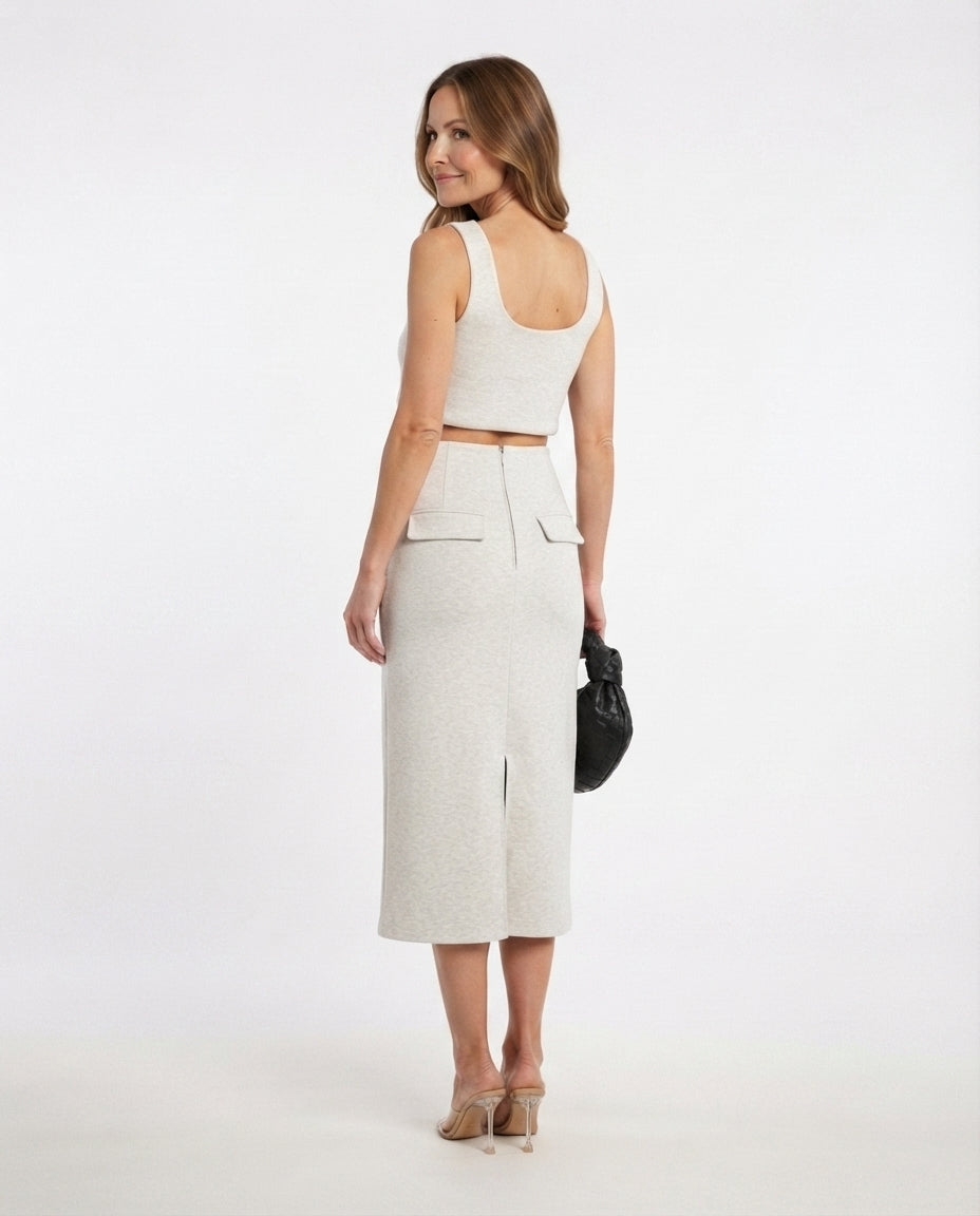 High Waist Zip Midi Skirt
