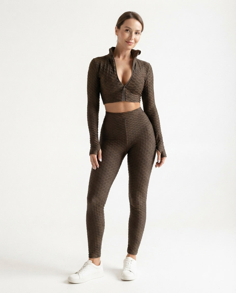 Textured Zip Up Lounge Set
