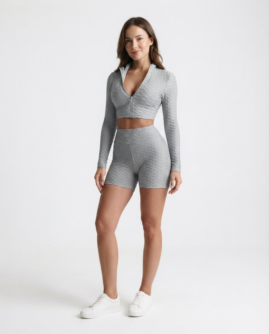 Textured Zip Up Lounge Set