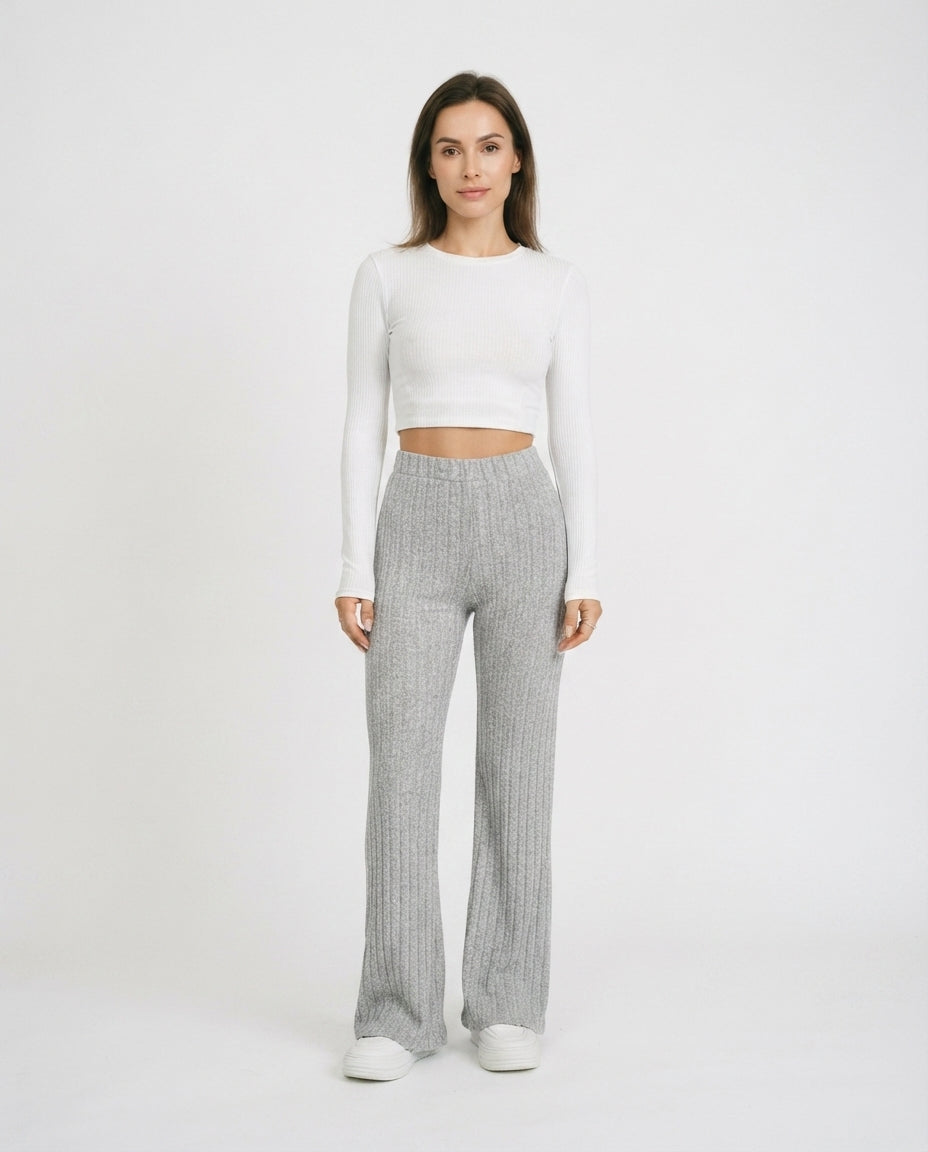 Ribbed High Waist Flare Trousers