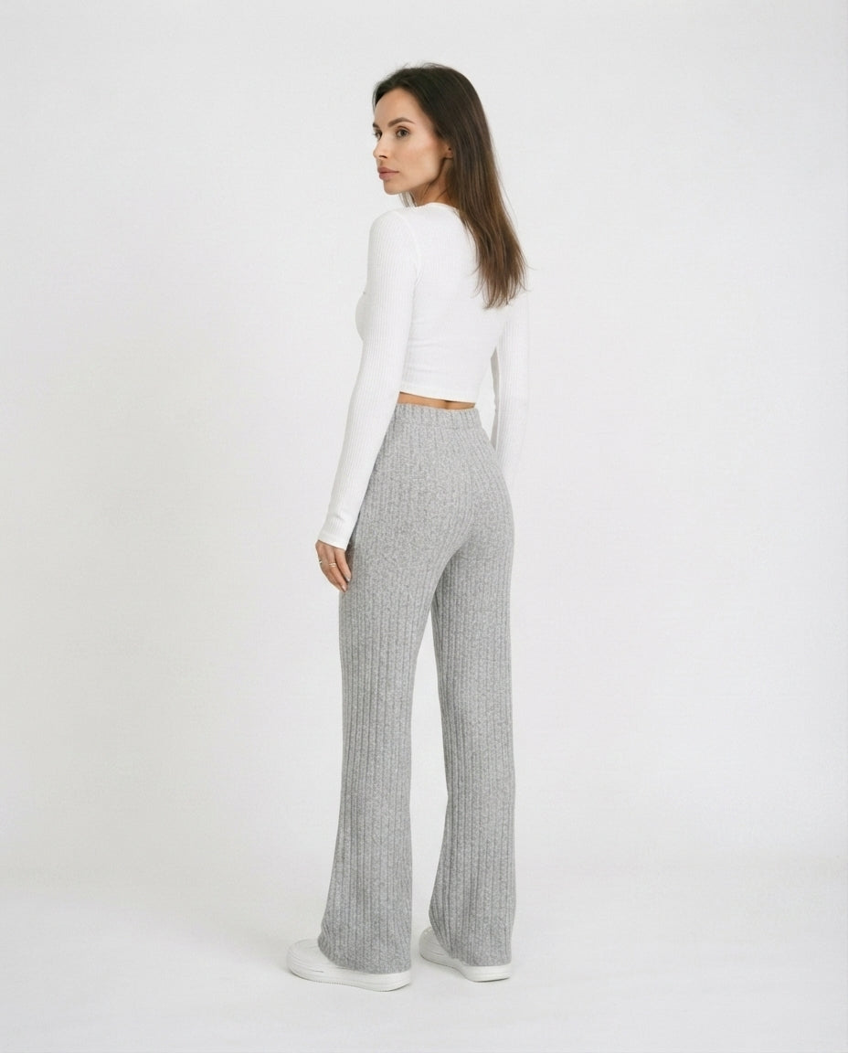 Ribbed High Waist Flare Trousers