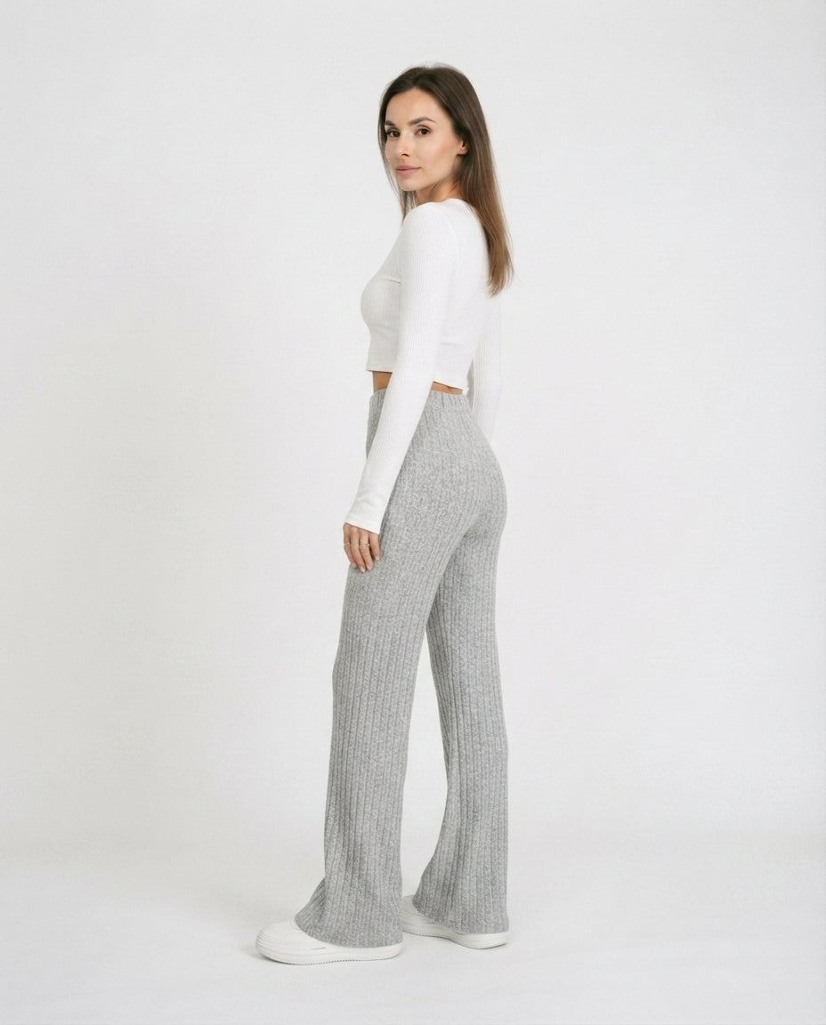 Ribbed High Waist Flare Trousers