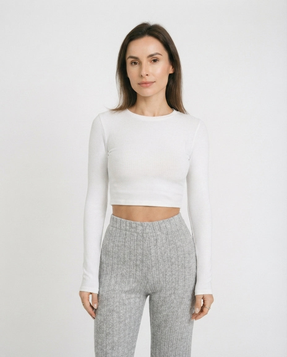 Ribbed High Waist Flare Trousers