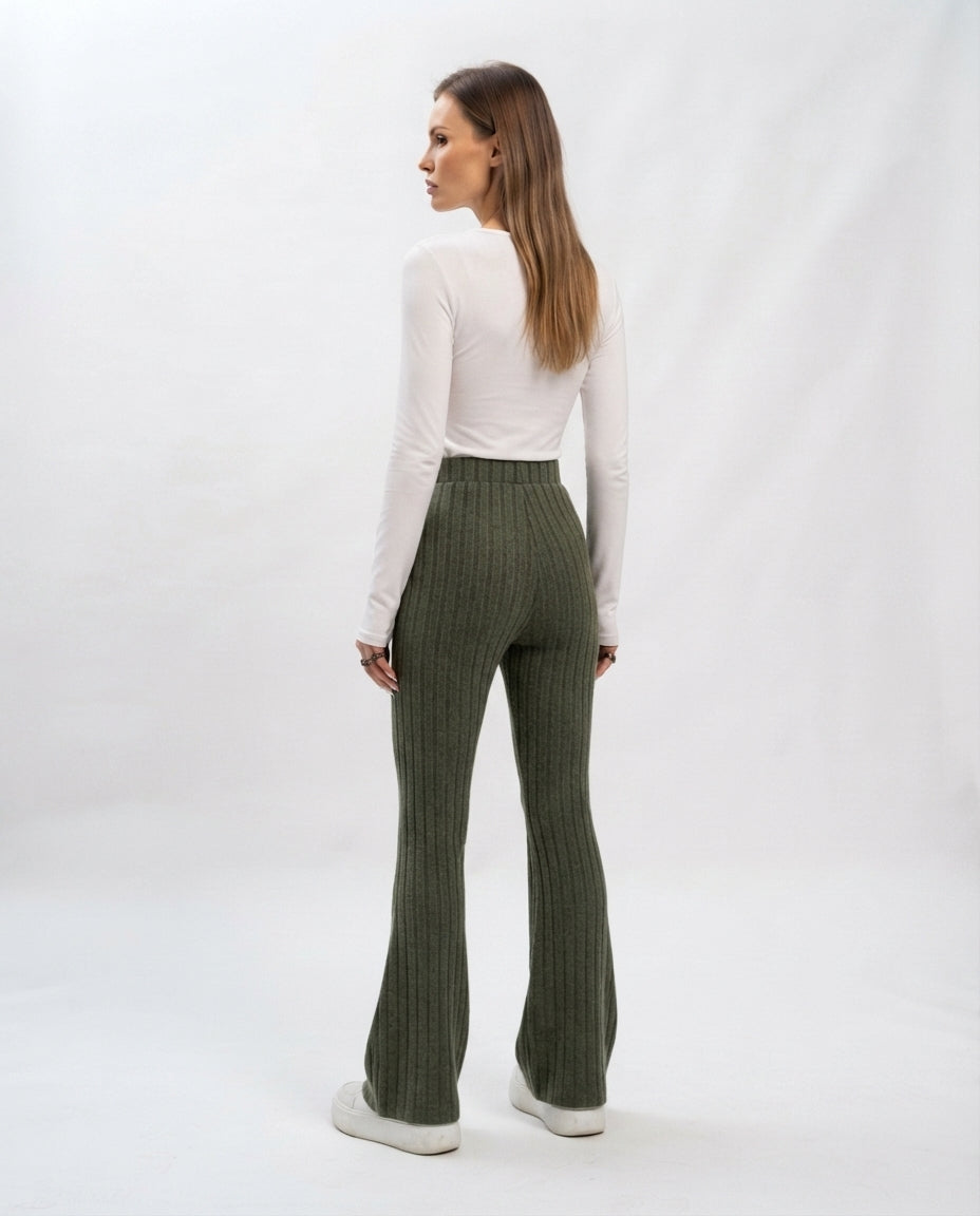 Ribbed High Waist Flare Trousers
