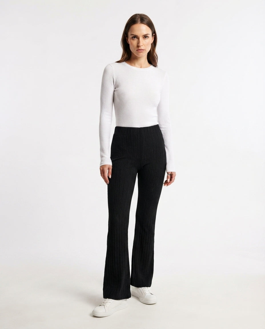 Ribbed High Waist Flare Trousers