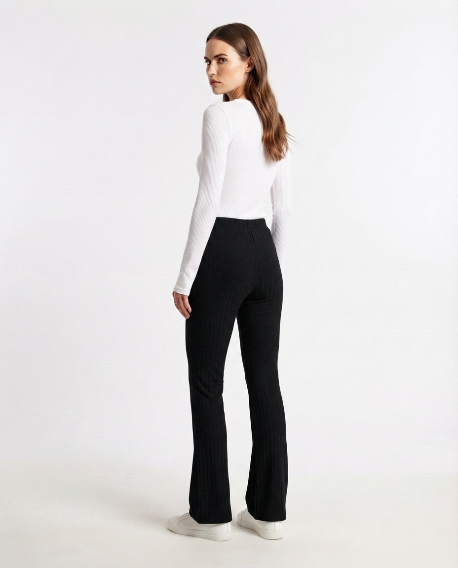 Ribbed High Waist Flare Trousers