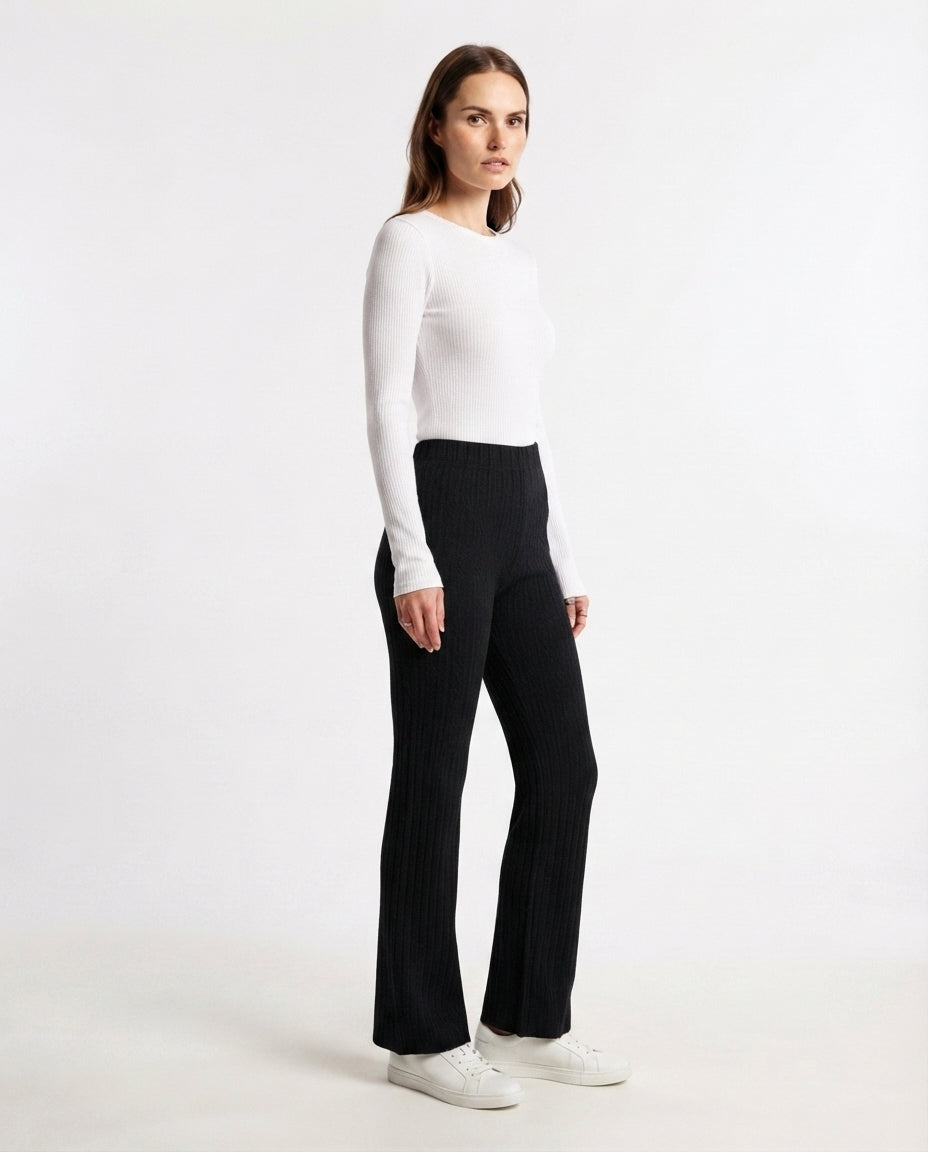 Ribbed High Waist Flare Trousers